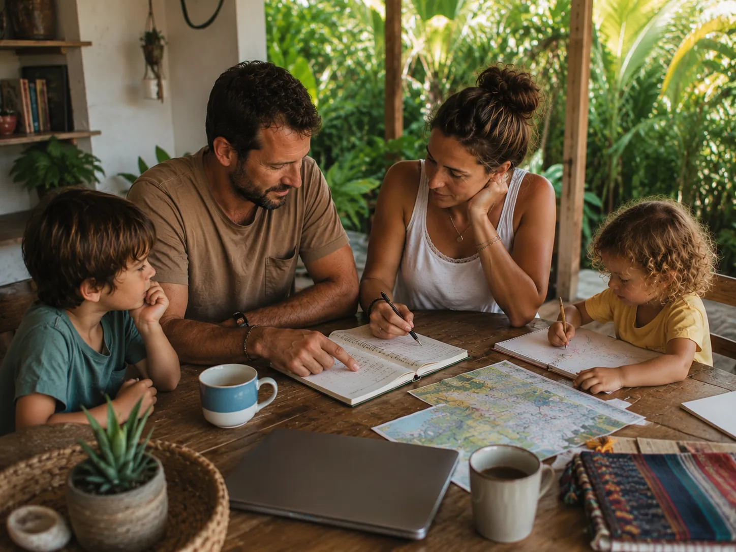 Famille en train de clarifier son cap familial avec des enfants