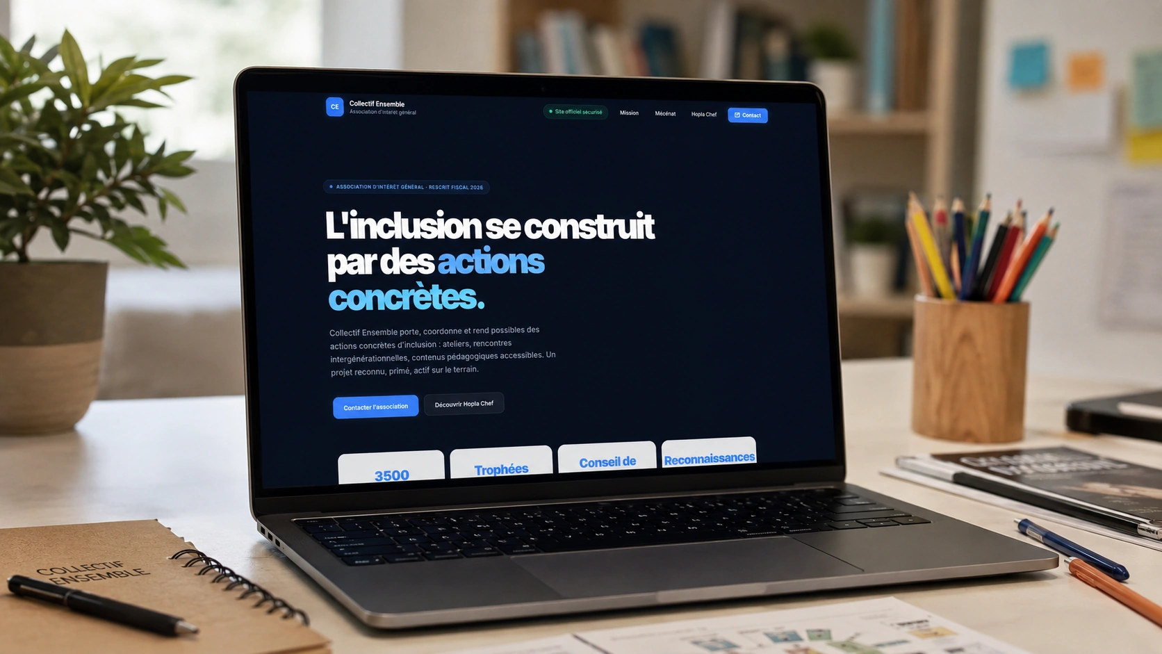 Exemple visuel de site web pour le projet associatif Collectif Ensemble